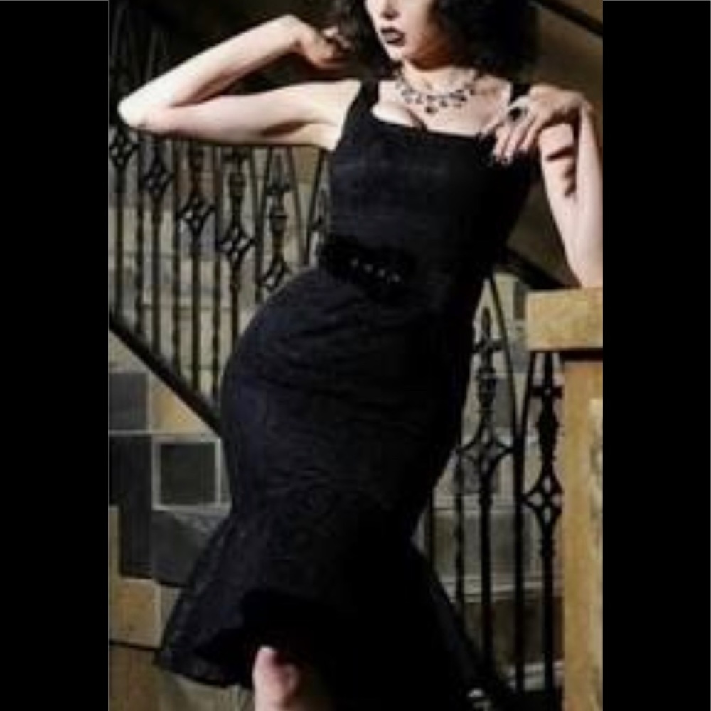 Pinup Couture spiderweb lace wiggle dress with mermaid flare